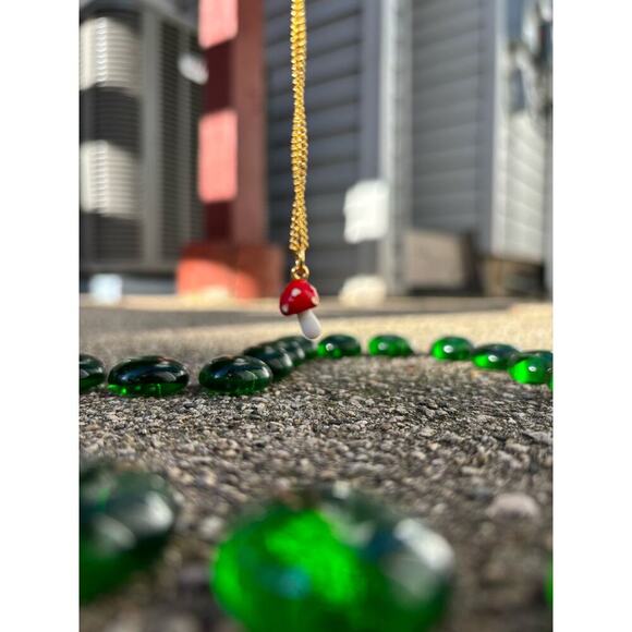 Whimsy Necklace:  Gold Plated Mini Mushroom, Blue Sneaker, Black Kitty.  Unique! - Picture 11 of 16